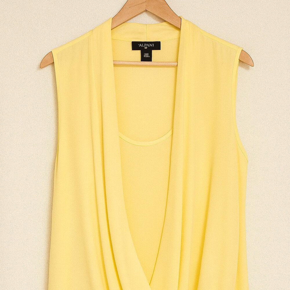 Alfani Woman Sleeveless Butter Yellow Draped Blouse — Size 16W